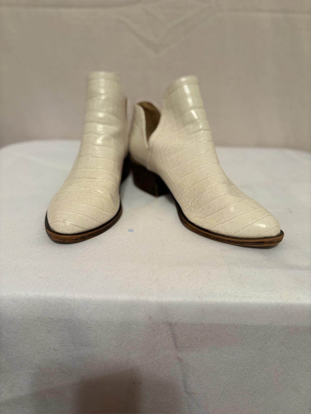 Volatile White Croc-Embossed Ankle Booties